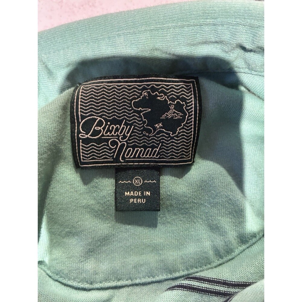Bixby Nomad Men’s Polo Shirt XL Teal Blue Striped Short Sleeve Casual - Picture 8 of 9